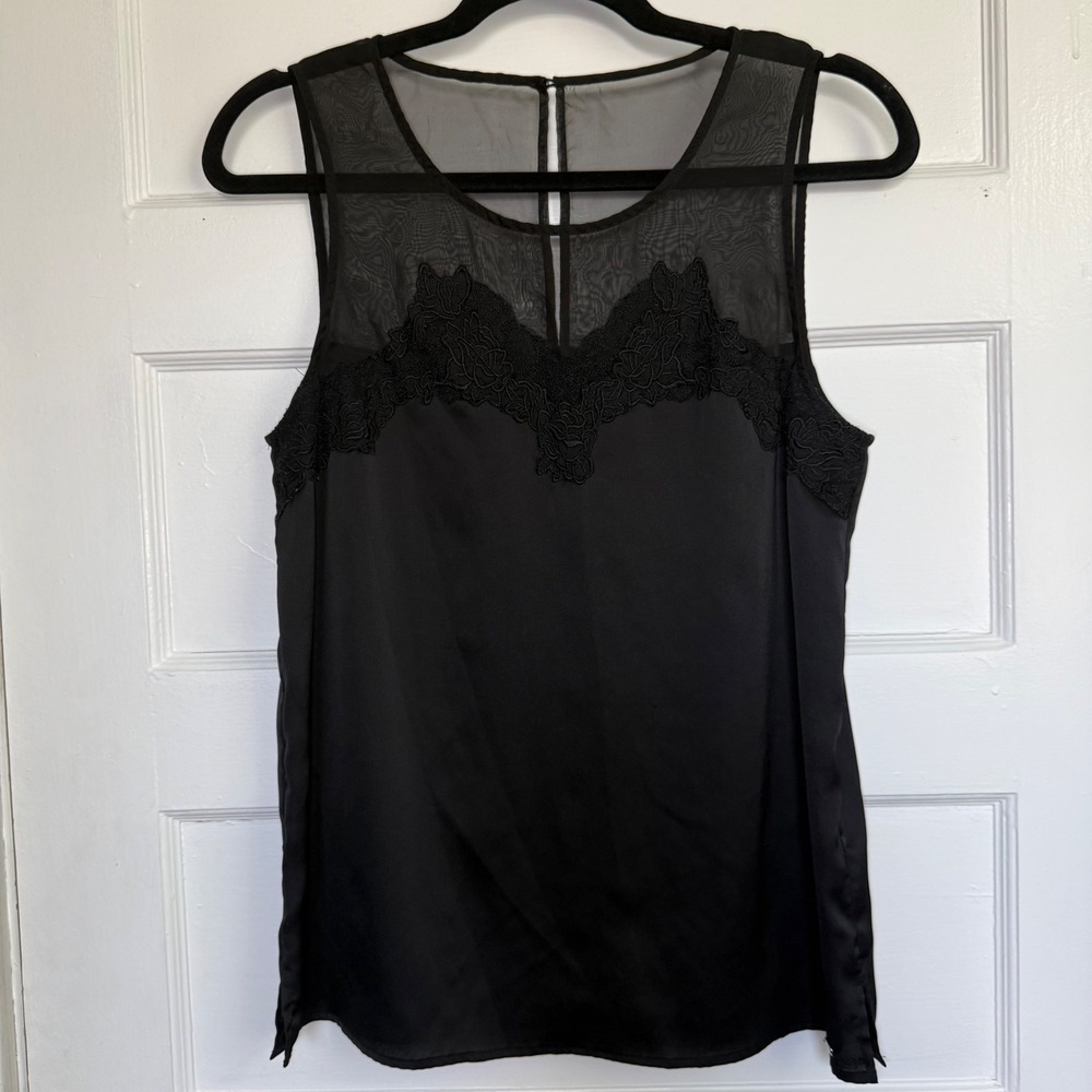 Guess Los Angeles Black Lace Mesh Satin Sleeveless Blouse W35H70W3IS0 Womens S